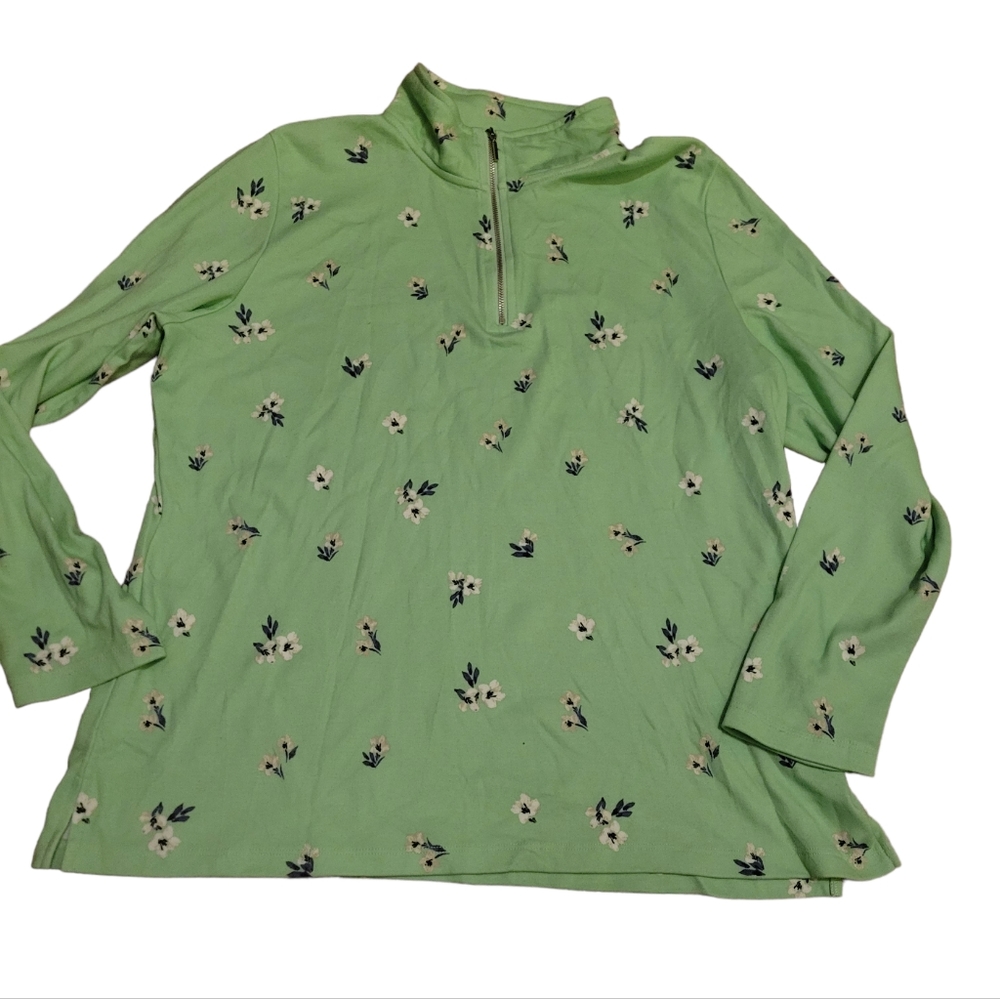 Karen Scott Sport Long Sleeve Shirt Size XL Mint Green with Flowers